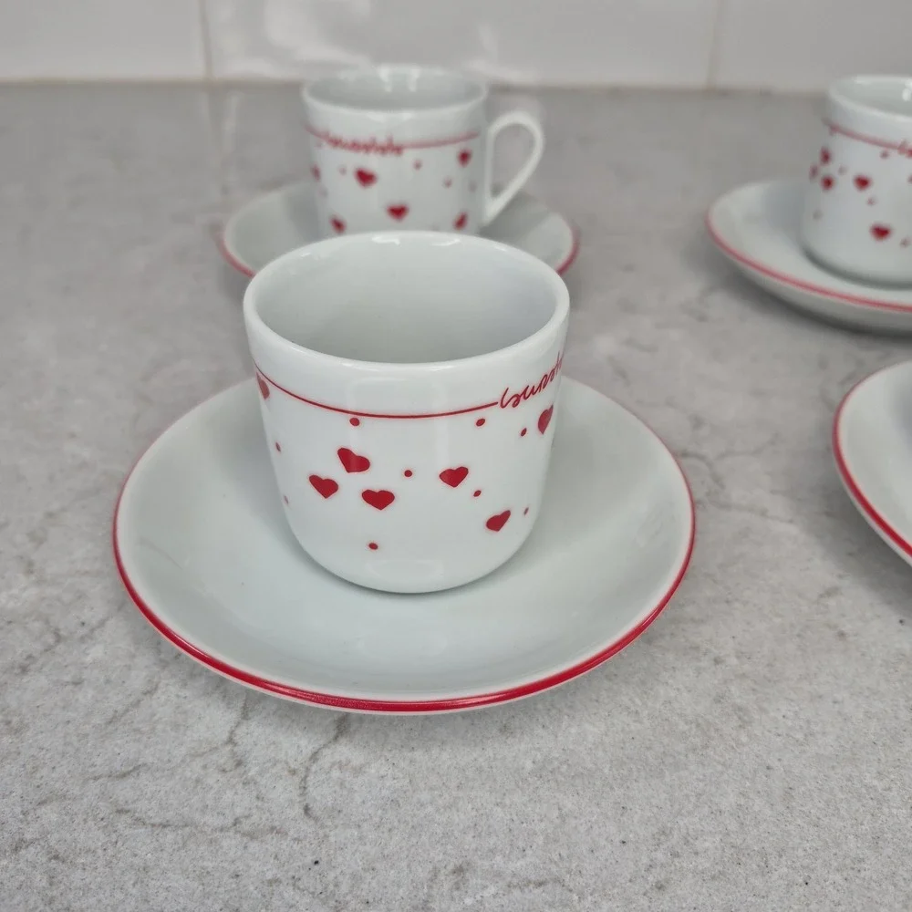IPA Espresso Demitasse Cups Saucers Set of 4 Red Hearts‎  Ceramic Italy